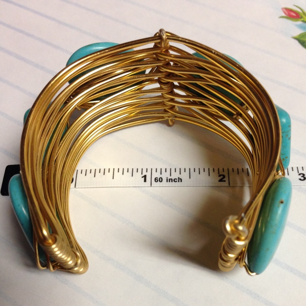 Brass With Turquoise Boho Style Bangle - Picture 4 of 8